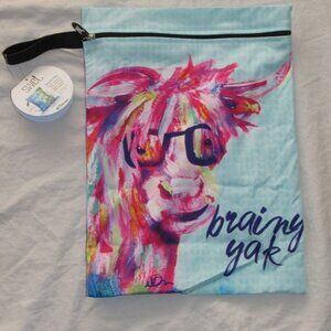 NWT S'Wet Gleener Wet Dry Bag Brainy Yak 10.5" x 14" Gym Clothes Diapers Swim